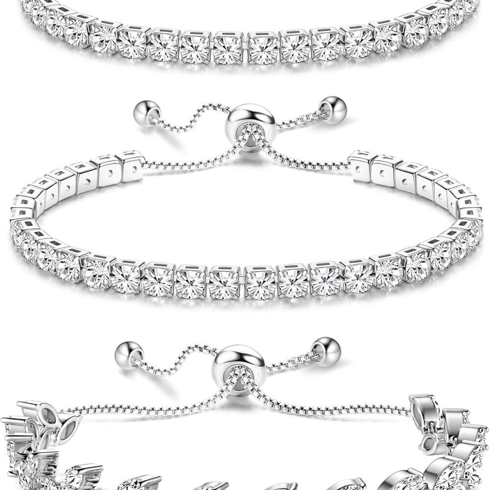 Silver Plated Stackable Bracelets Set Cubic Zirco… - image 1